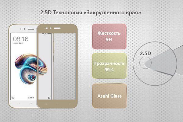 Защитное стекло для Xiaomi Redmi 5 Ainy Full Screen Cover 0.33mm (Gold/Золотистый) - 2